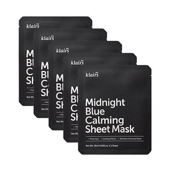 Dear, Klairs Midnight Blue Calming Sheet Mask 5х25 ml.